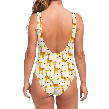 Cute Baby Giraffe Pattern Print One Piece Swimsuit