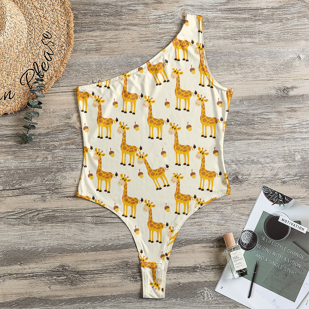 Cute Baby Giraffe Pattern Print One Shoulder Bodysuit
