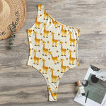 Cute Baby Giraffe Pattern Print One Shoulder Bodysuit