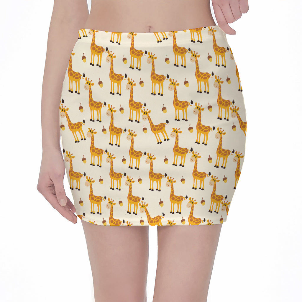 Cute Baby Giraffe Pattern Print Pencil Mini Skirt