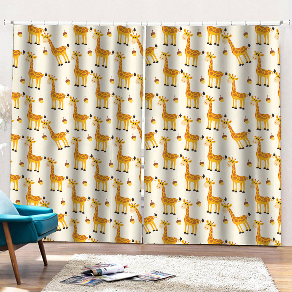 Cute Baby Giraffe Pattern Print Pencil Pleat Curtains