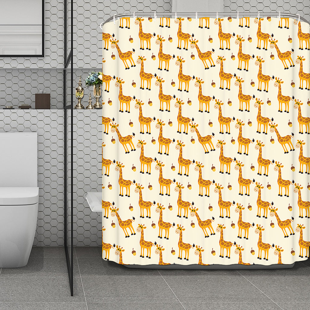 Cute Baby Giraffe Pattern Print Polyester Shower Curtain