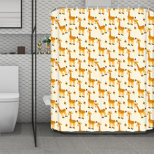 Cute Baby Giraffe Pattern Print Polyester Shower Curtain