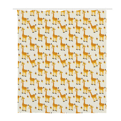 Cute Baby Giraffe Pattern Print Polyester Shower Curtain