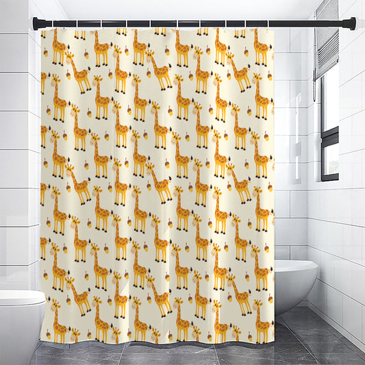 Cute Baby Giraffe Pattern Print Premium Shower Curtain