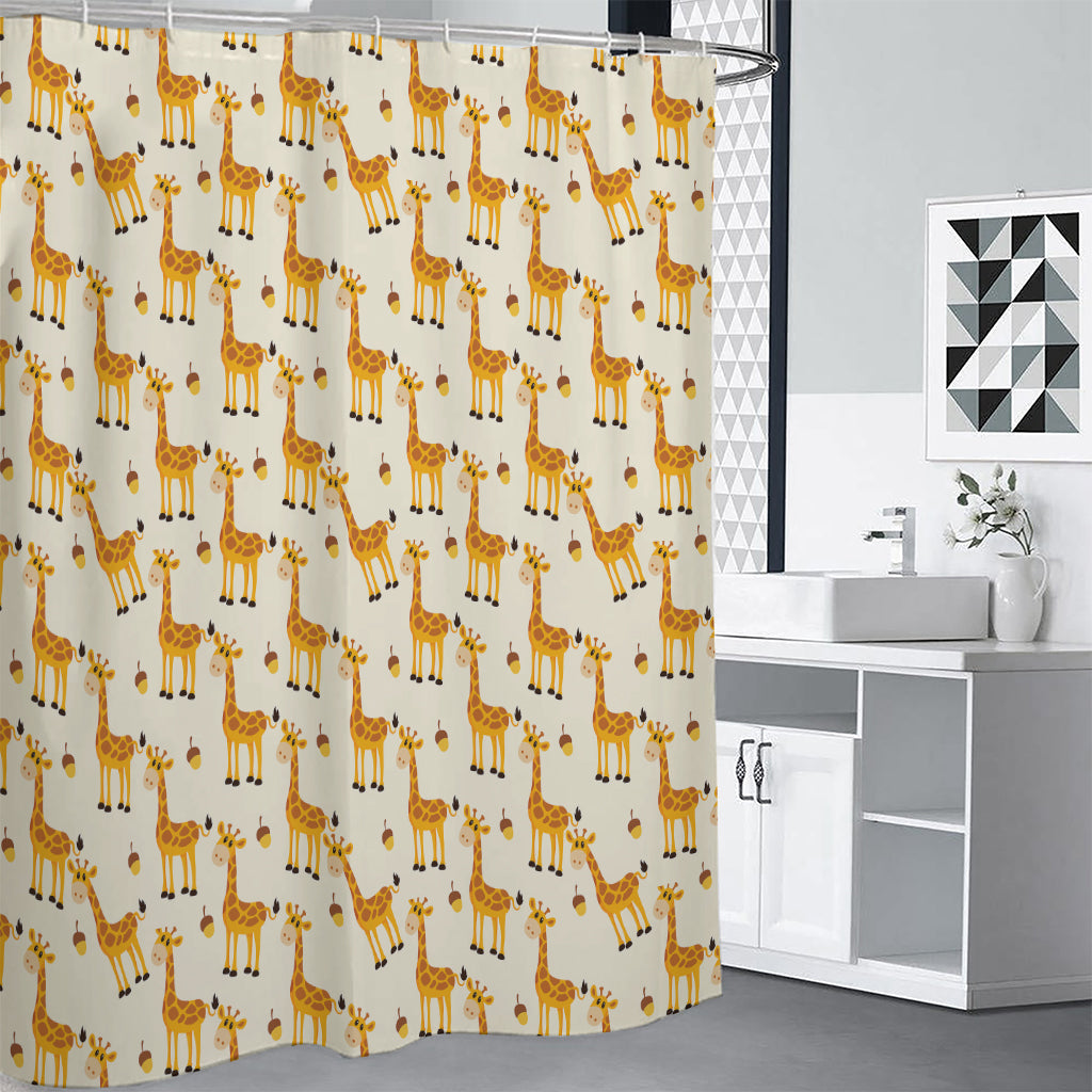 Cute Baby Giraffe Pattern Print Premium Shower Curtain