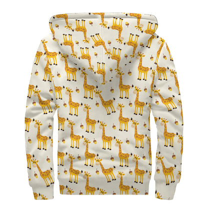 Cute Baby Giraffe Pattern Print Sherpa Lined Zip Up Hoodie