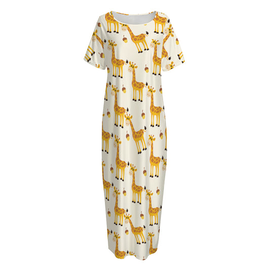 Cute Baby Giraffe Pattern Print Short Sleeve Long Nightdress