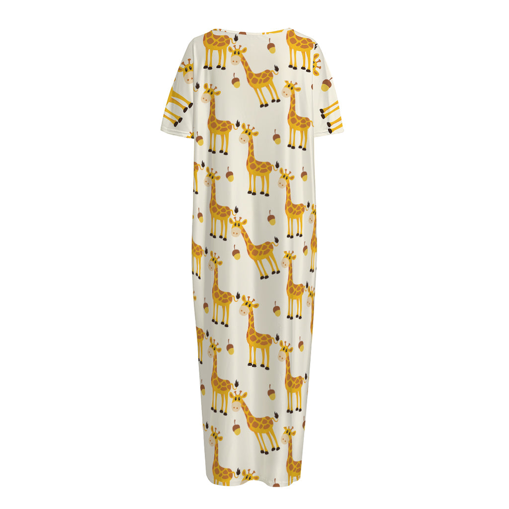 Cute Baby Giraffe Pattern Print Short Sleeve Long Nightdress
