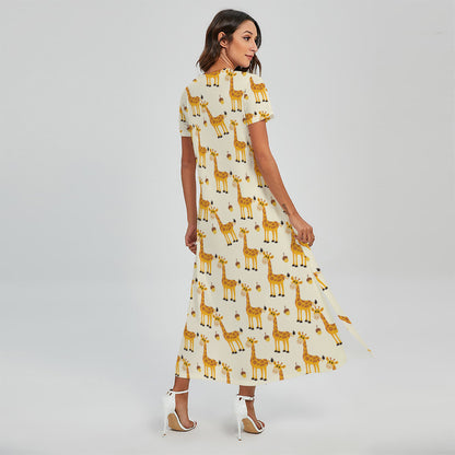 Cute Baby Giraffe Pattern Print Short Sleeve Maxi Dress