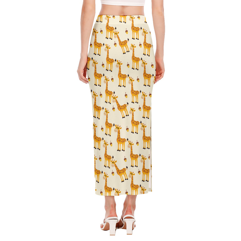 Cute Baby Giraffe Pattern Print Side Slit Maxi Skirt