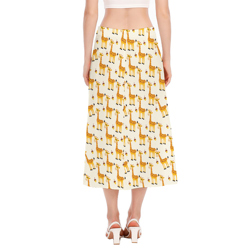 Cute Baby Giraffe Pattern Print Side Slit Midi Skirt
