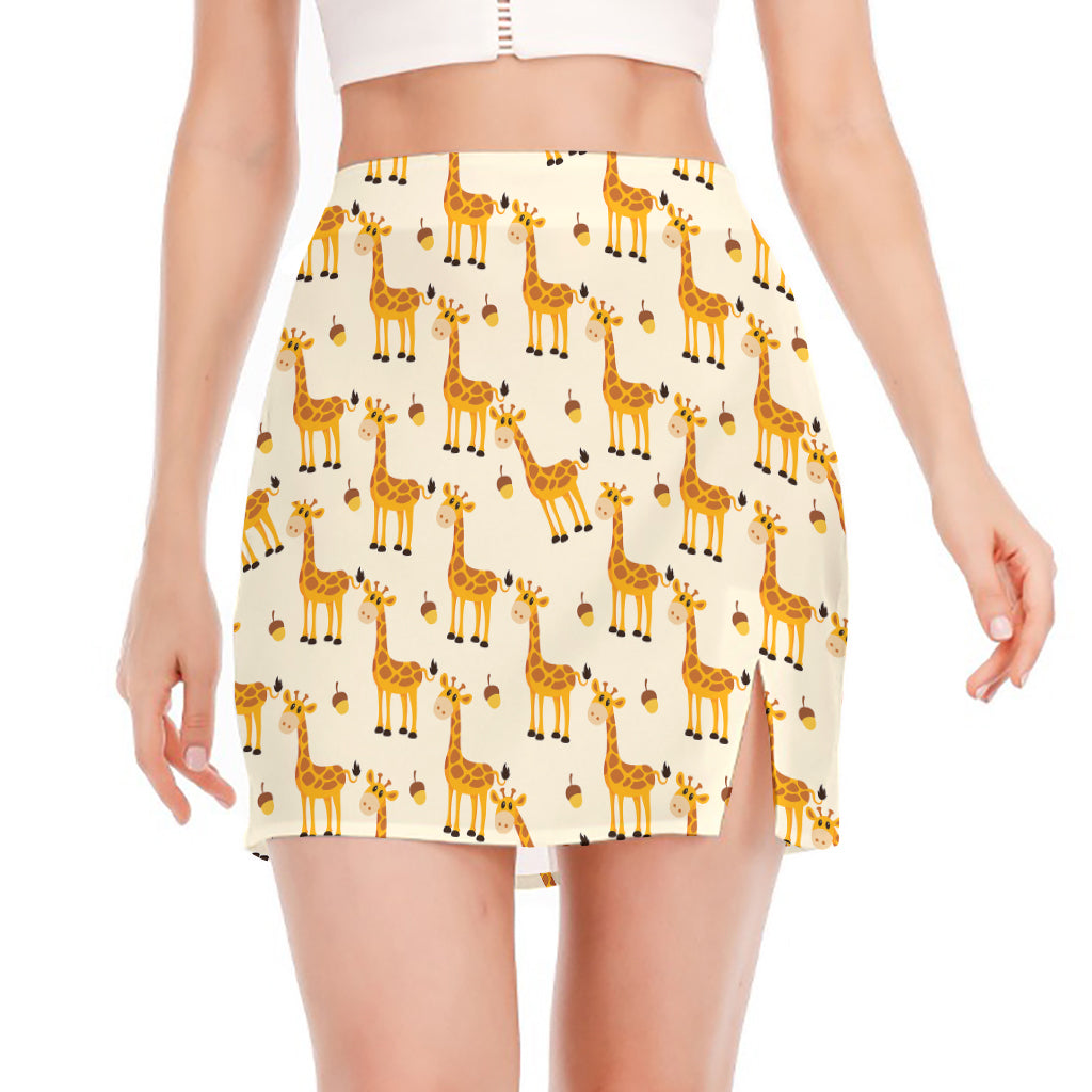 Cute Baby Giraffe Pattern Print Side Slit Mini Skirt