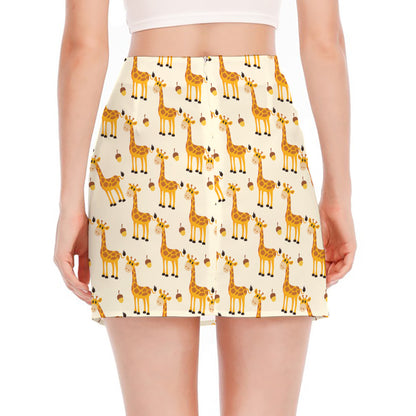 Cute Baby Giraffe Pattern Print Side Slit Mini Skirt