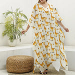 Cute Baby Giraffe Pattern Print Silk V-Neck Kaftan Dress