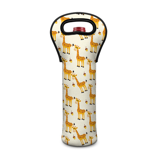 Cute Baby Giraffe Pattern Print Single Neoprene Wine Tote