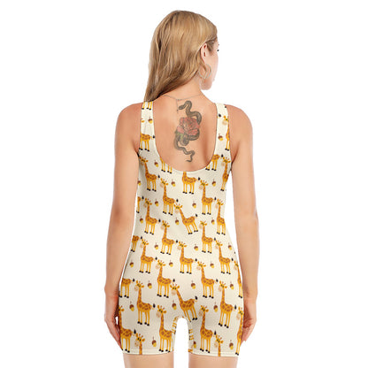 Cute Baby Giraffe Pattern Print Sleeveless One Piece Swimsuit