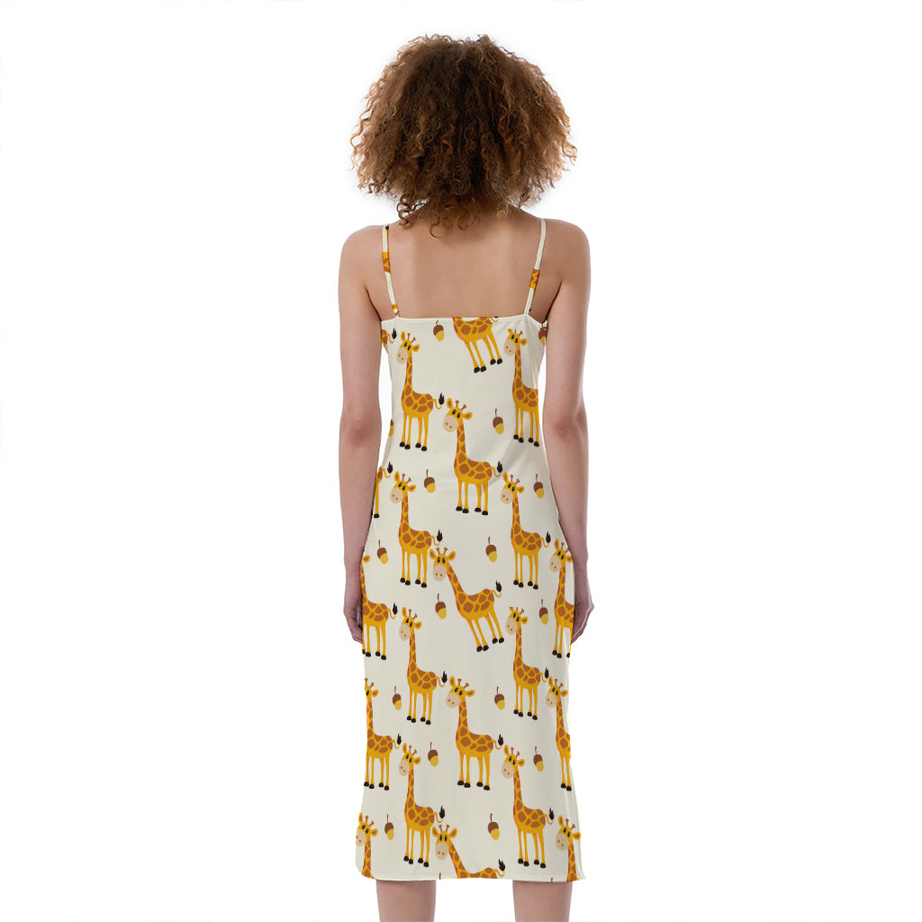 Cute Baby Giraffe Pattern Print Slim Fit Midi Cami Dress