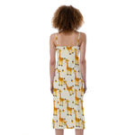 Cute Baby Giraffe Pattern Print Slim Fit Midi Cami Dress