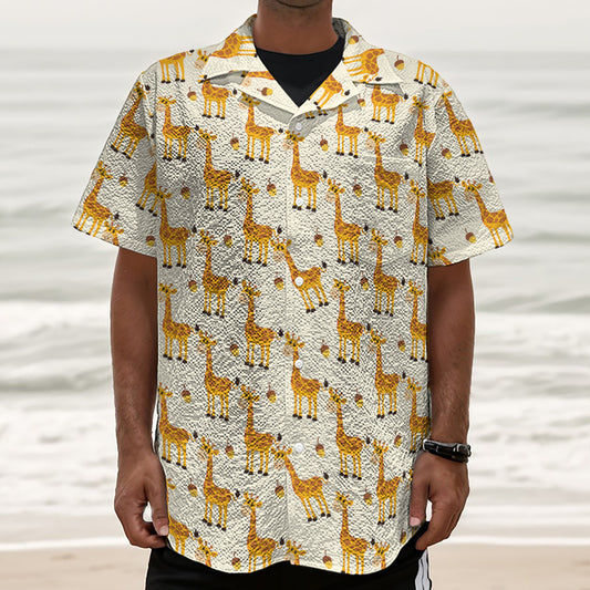 Cute Baby Giraffe Pattern Print Textured Short Sleeve Shirt