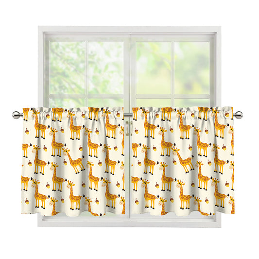 Cute Baby Giraffe Pattern Print Tier Curtains