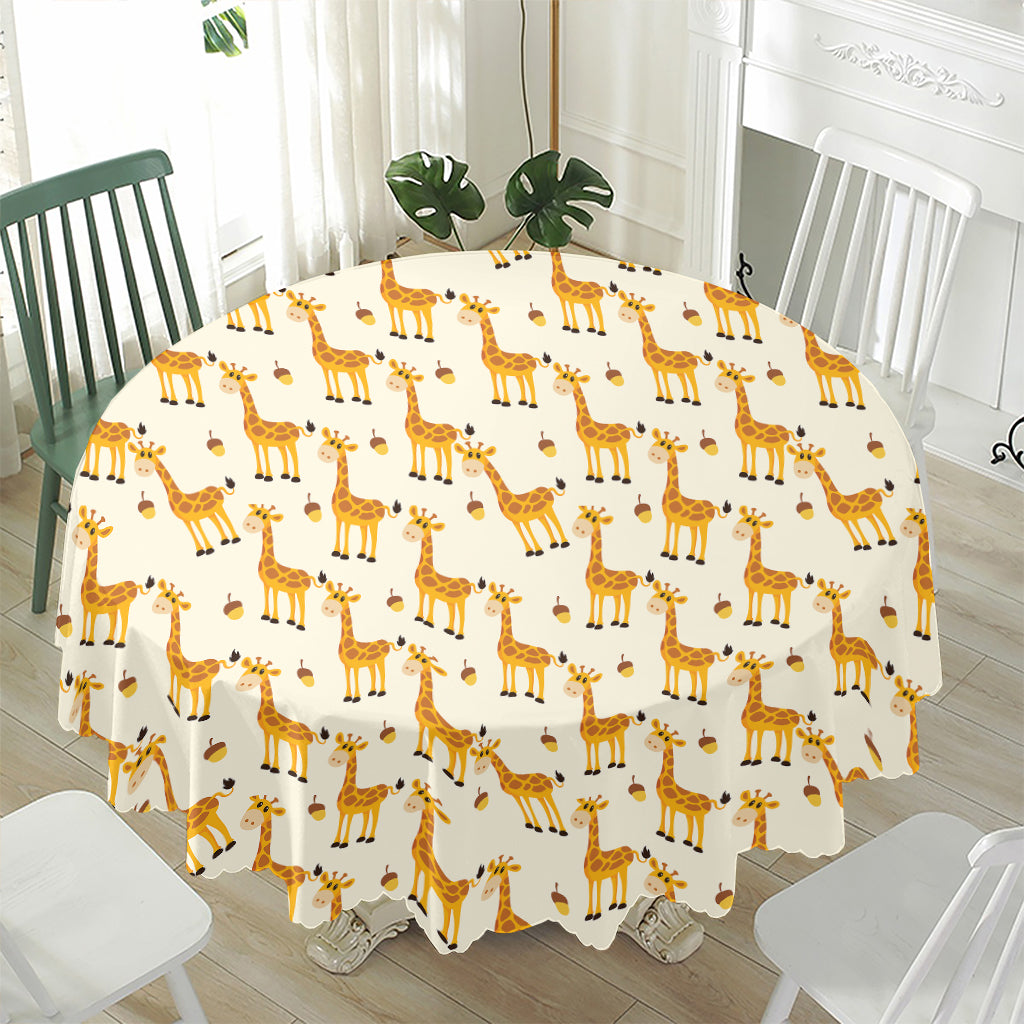 Cute Baby Giraffe Pattern Print Waterproof Round Tablecloth