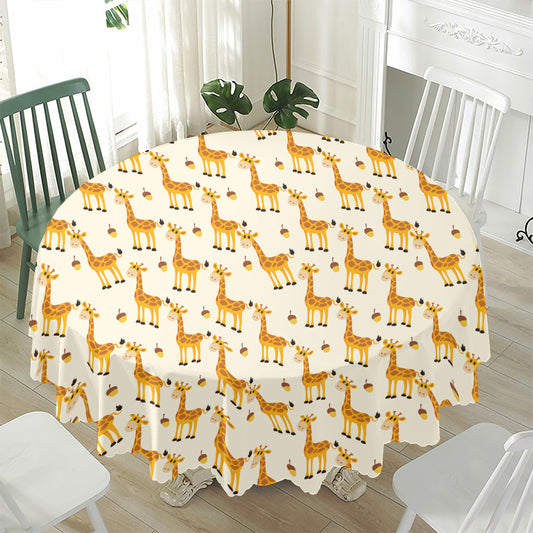 Cute Baby Giraffe Pattern Print Waterproof Round Tablecloth