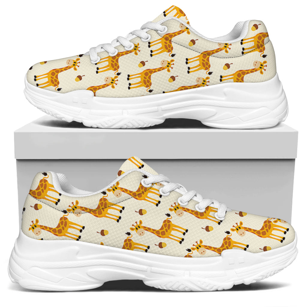 Cute Baby Giraffe Pattern Print White Chunky Shoes