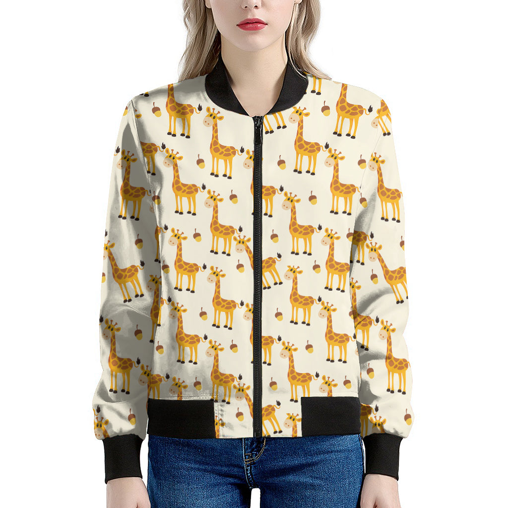Cute Baby Giraffe Pattern Print Women's Bomber Jacket