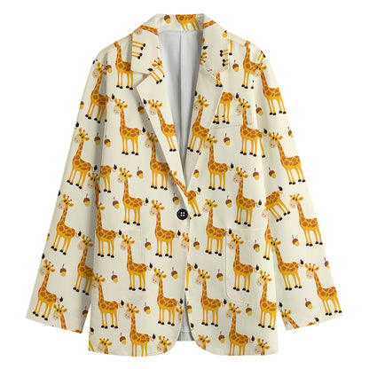 Cute Baby Giraffe Pattern Print Women's Cotton Blazer