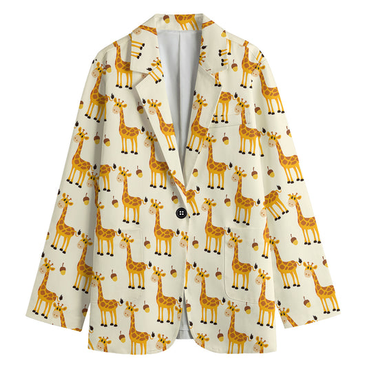 Cute Baby Giraffe Pattern Print Women's Cotton Blazer
