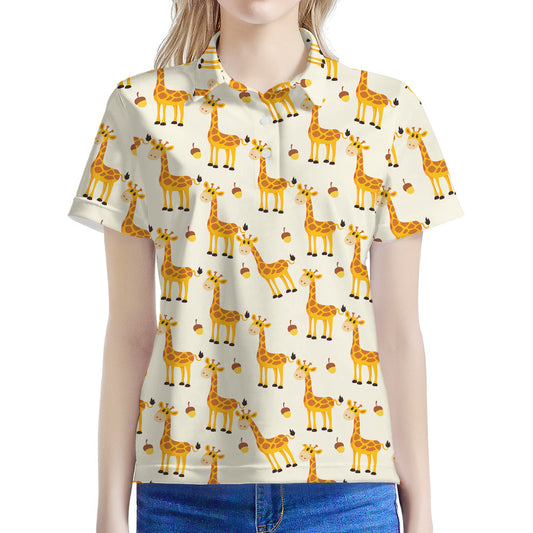 Cute Baby Giraffe Pattern Print Women's Polo Shirt