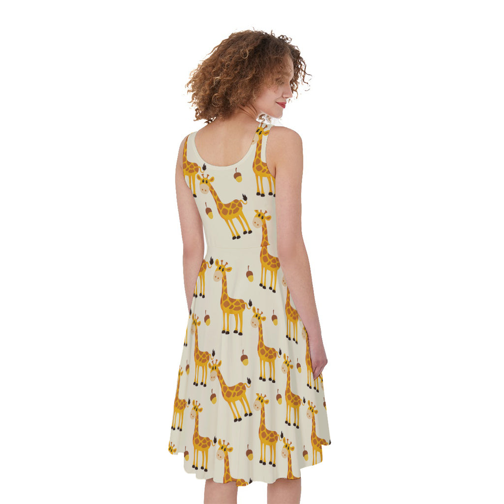 Cute Baby Giraffe Pattern Print Women's Sleeveless Dress
