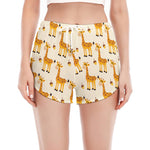 Cute Baby Giraffe Pattern Print Women's Split Running Shorts