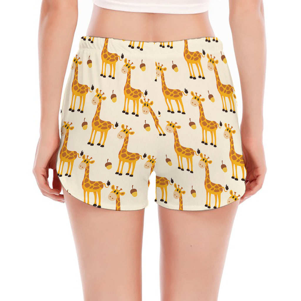 Cute Baby Giraffe Pattern Print Women's Split Running Shorts