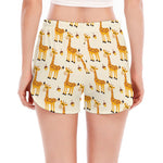 Cute Baby Giraffe Pattern Print Women's Split Running Shorts