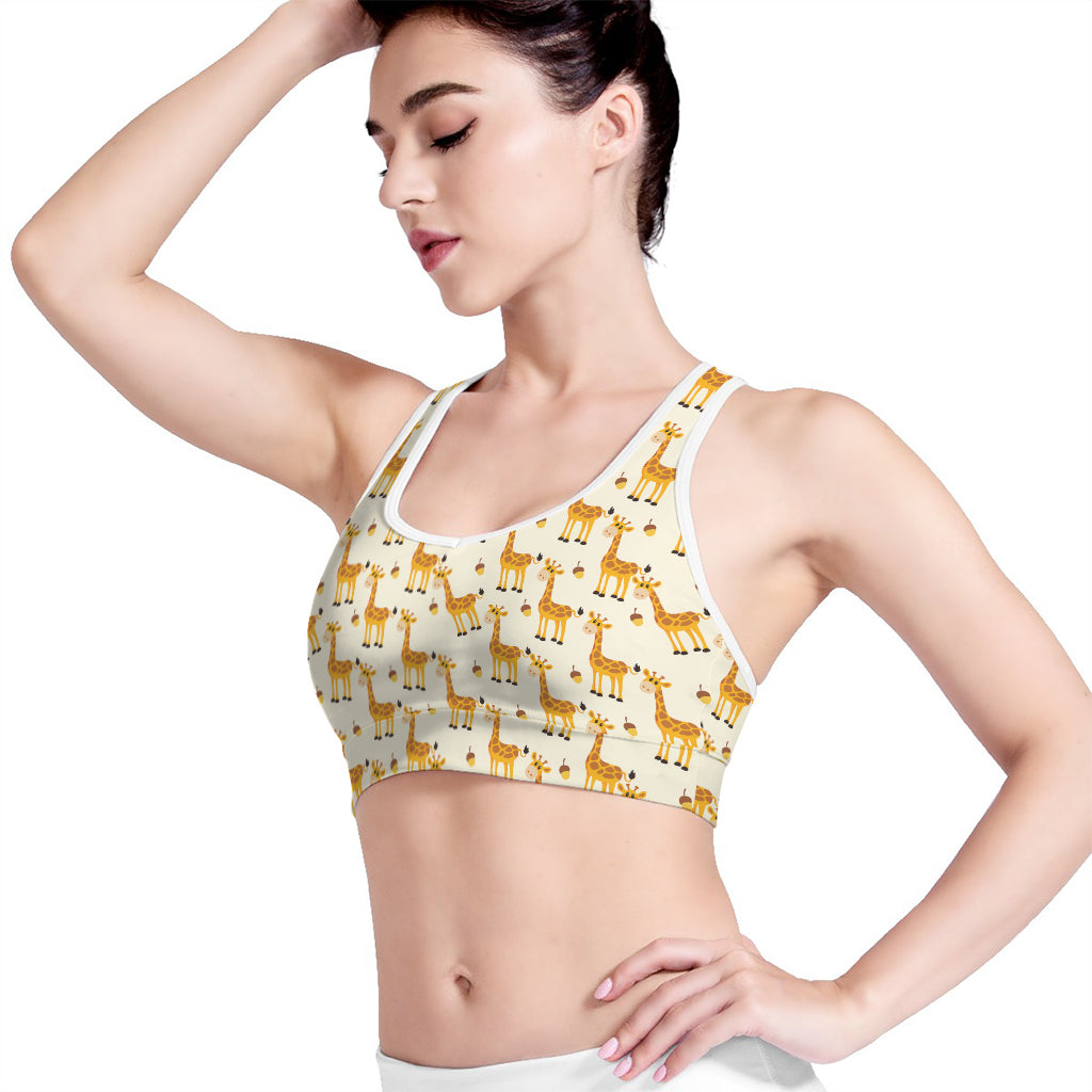 Cute Baby Giraffe Pattern Print Women's Sports Bra