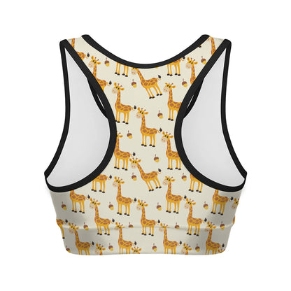 Cute Baby Giraffe Pattern Print Women's Sports Bra
