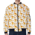 Cute Baby Giraffe Pattern Print Zip Sleeve Bomber Jacket