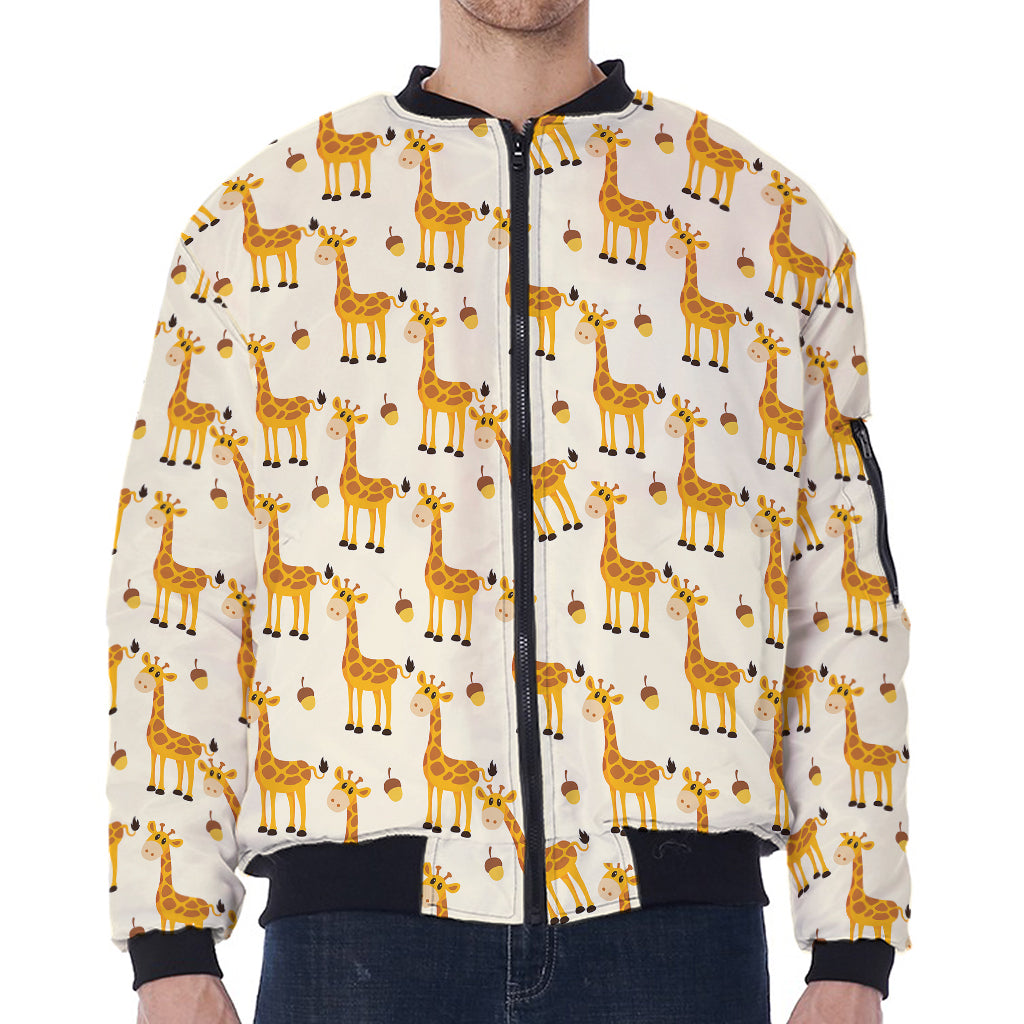 Cute Baby Giraffe Pattern Print Zip Sleeve Bomber Jacket