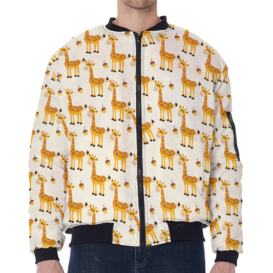 Cute Baby Giraffe Pattern Print Zip Sleeve Bomber Jacket