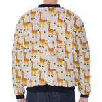 Cute Baby Giraffe Pattern Print Zip Sleeve Bomber Jacket