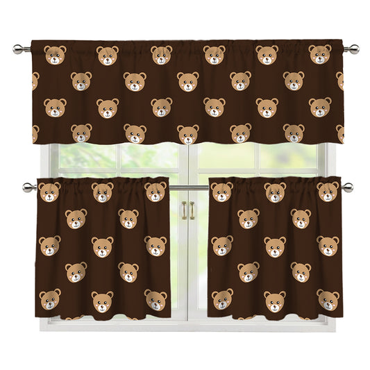 Cute Baby Grizzly Bear Pattern Print 3 Piece Kitchen Curtains