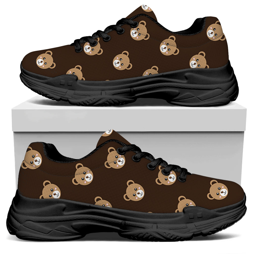 Cute Baby Grizzly Bear Pattern Print Black Chunky Shoes