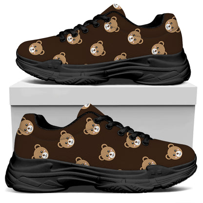Cute Baby Grizzly Bear Pattern Print Black Chunky Shoes