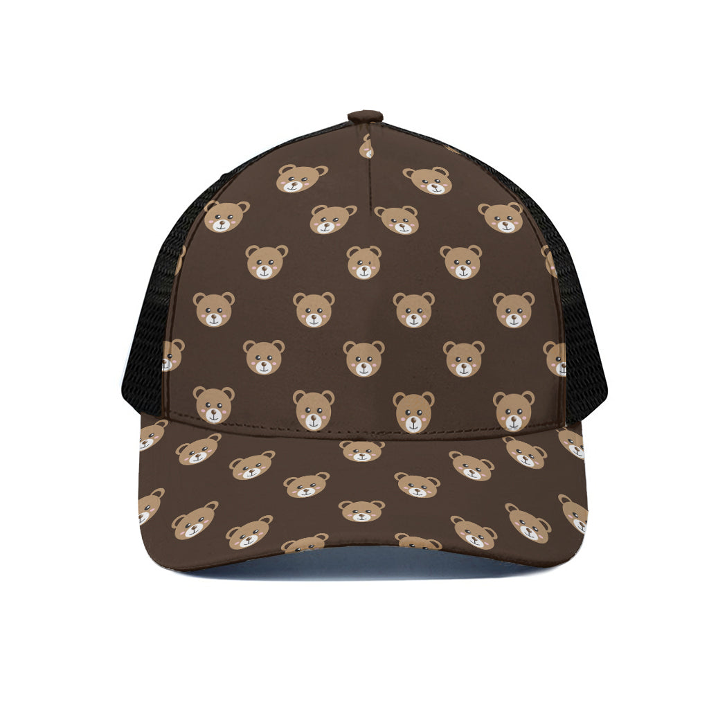Cute Baby Grizzly Bear Pattern Print Black Mesh Trucker Cap