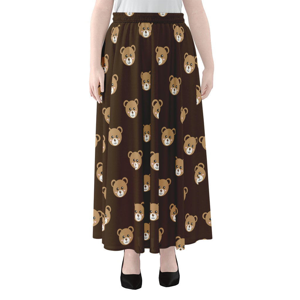 Cute Baby Grizzly Bear Pattern Print Chiffon Maxi Skirt