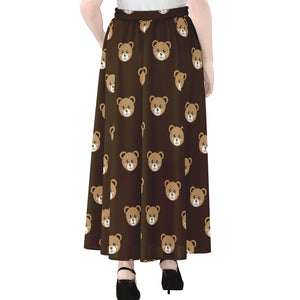 Cute Baby Grizzly Bear Pattern Print Chiffon Maxi Skirt