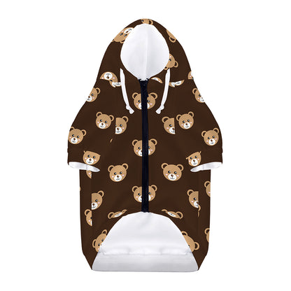 Cute Baby Grizzly Bear Pattern Print Dog Zip Up Hoodie