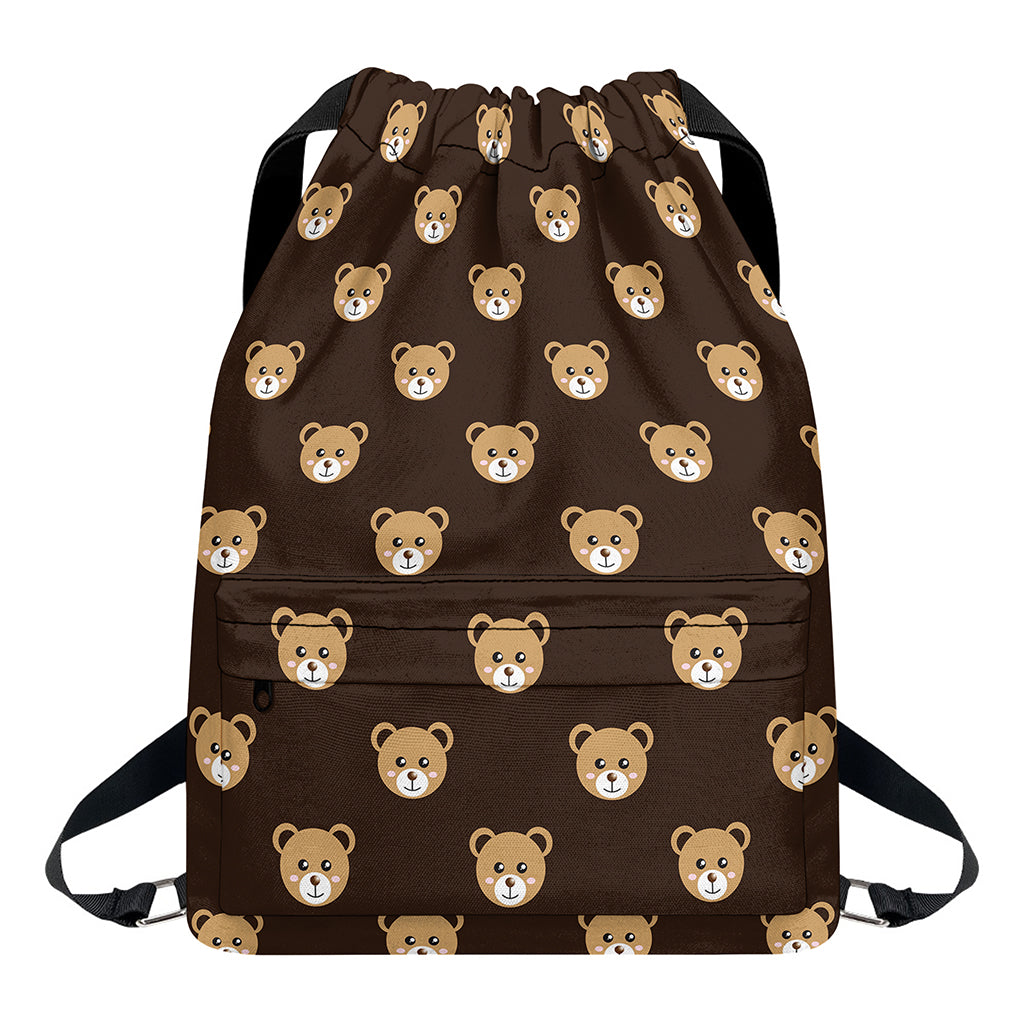 Cute Baby Grizzly Bear Pattern Print Drawstring Backpack